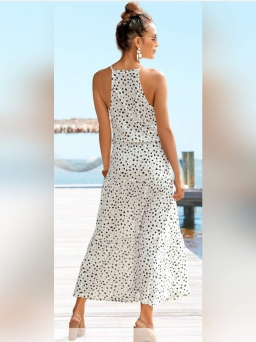 Lascana/Venus High-Neck Polka Dot Halter Maxi Dress - Picture 2 of 9